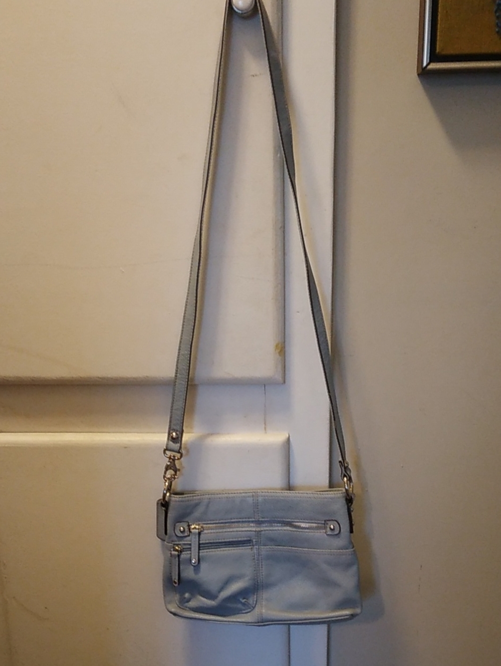 Tignanello Light Blue Crossbody with Front & Back Zip Pockets
